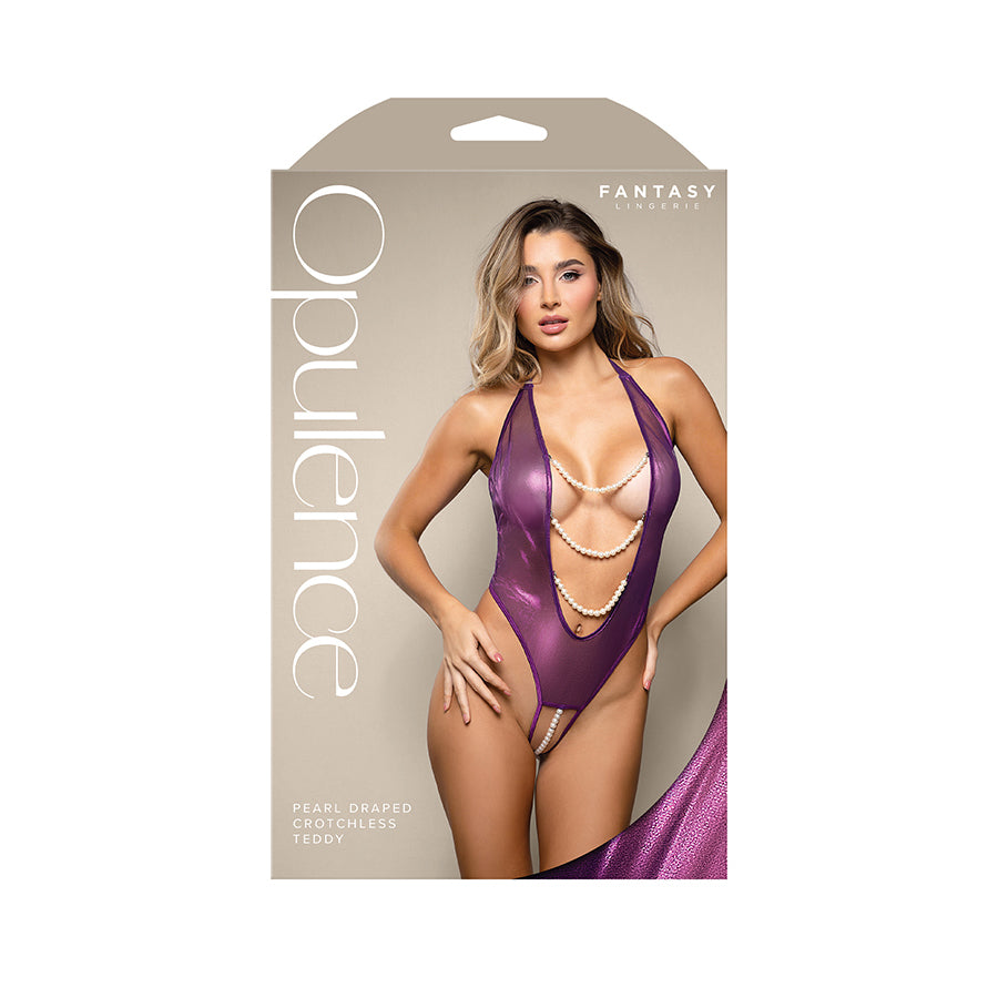 OPULENCE Pearl Draped Crotchless Teddy - - S/M Size