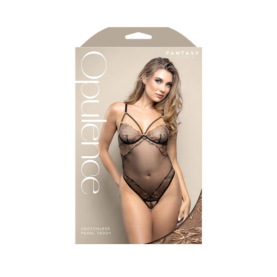 OPULENCE Crotchless Pearl Teddy SM - - S/M Size