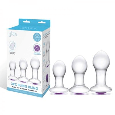 3PC BLING BLING 3" / 3.5"/ 4" GLASS ANAL TRAINING SET Vibrant Vibes Australia - Quality Sex Toys - Great Prices