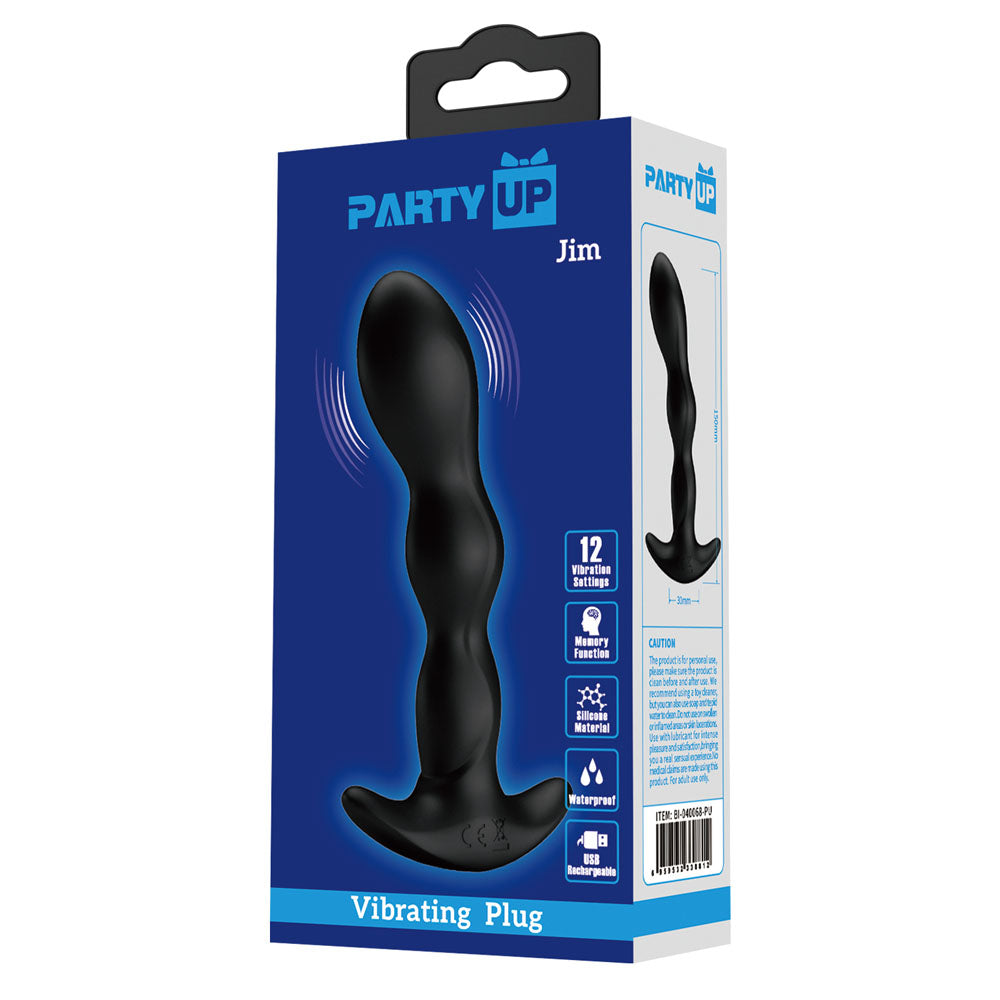 Party Up JIM Vibrating Plug - 14.5 cm USB Rechargeable Vibrating Butt Plug