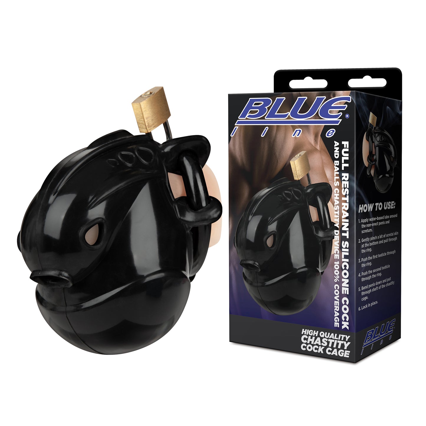 Blue Line Full Restraint Silicone Cock And Balls Chastity Device 100% ...