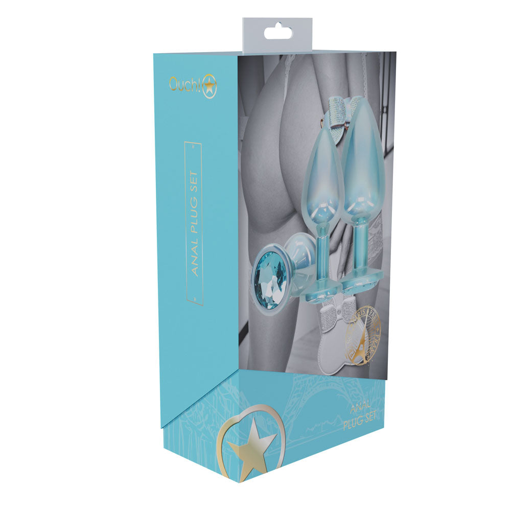 OUCH! Paris Collection - Metal Anal Plug Set - - Metallic Butt Plugs with Gem Bases - Set of 3 Sizes