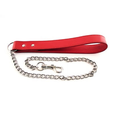rouge Leather Dog Lead with Chain - Red