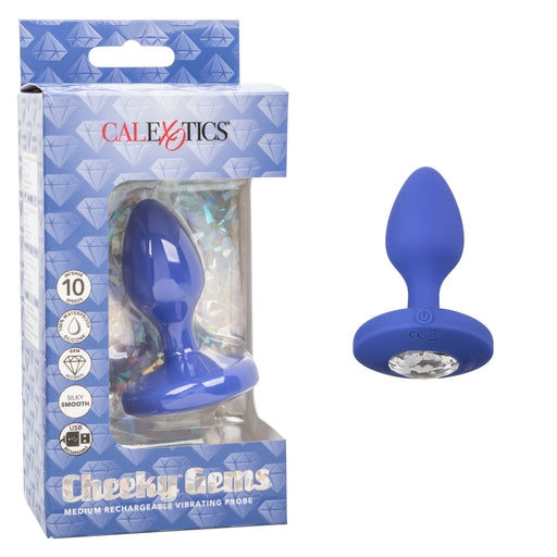 Cheeky Gems Medium Rechargeable Vibrating Probe - Blue