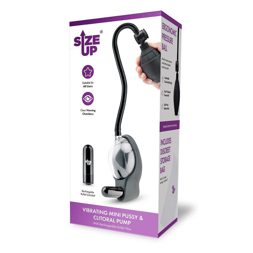 Size Up Vibrating Mini Pussy & Clitoral Pump - USB Rechargeable Vibrating Vaginal and Clitoral Pump