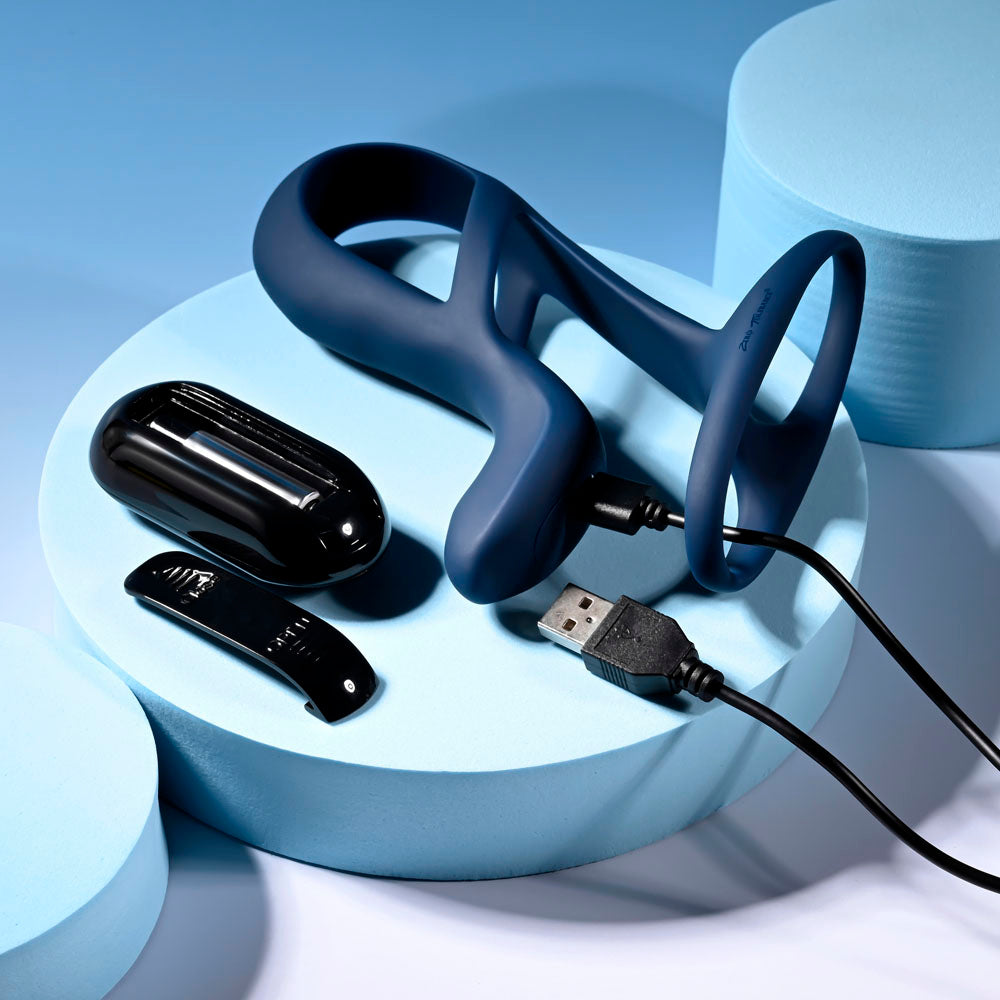 Zero Tolerance BIG TIME - Navy USB Rechargeable Vibrating Penis Sleeve cock ring with Wireless Remote