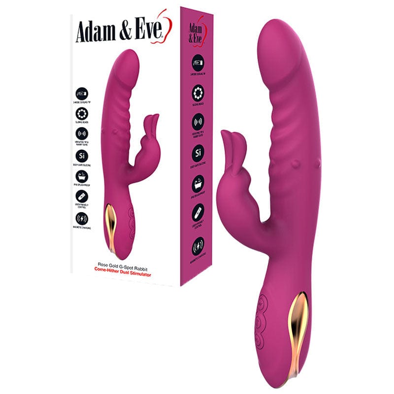 Adam & Eve ROSE GOLD G-SPOT RABBIT - 22.5 cm USB Rechargeable Rabbit Vibrator with Flicking Tip Purple