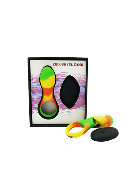 Colourful Camo Bravo Remote Control Cock Ring Yellow Vibrant Vibes Australia - Quality Sex Toys - Great Prices