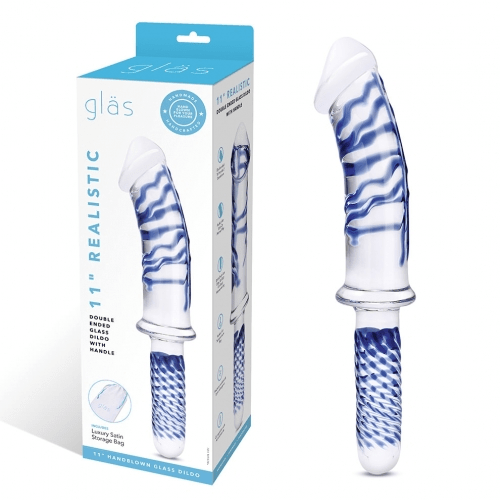 Glas 11" Realistic Double Ended Glass Dildo With Handle Vibrant Vibes Australia - Quality Sex Toys - Great Prices