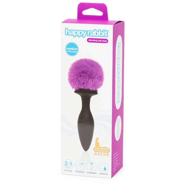 Happy Rabbit Rechargeable Vibrating Butt Plug Medium Black/Purple Vibrant Vibes Australia - Quality Sex Toys - Great Prices
