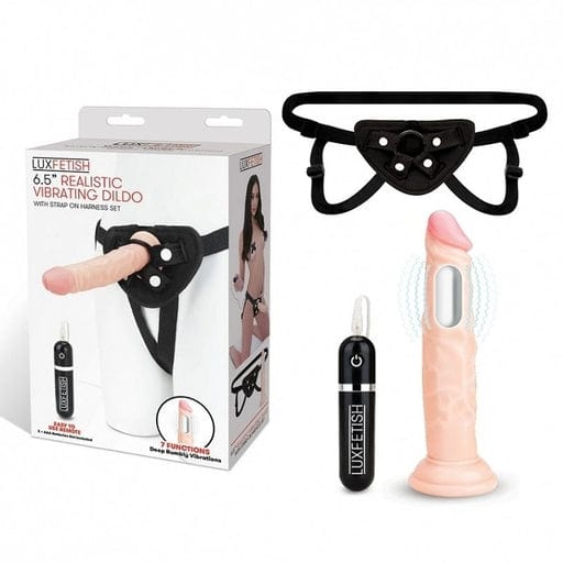 Lux Fetish 6.5" Realistic Vibrating Dildo & Strap-on Harness Vibrant Vibes Australia - Quality Sex Toys - Great Prices