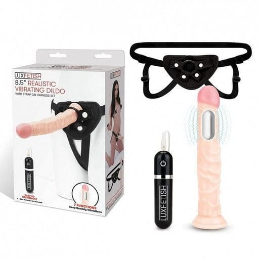 Lux Fetish 8.5" Realistic Vibrating Dildo & Strap-on Harness Set Vibrant Vibes Australia - Quality Sex Toys - Great Prices