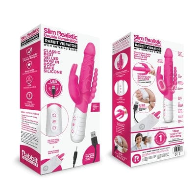 Rabbit Essentials Rechargeable Slim Double Penetration Rabbit - Hot Pi...