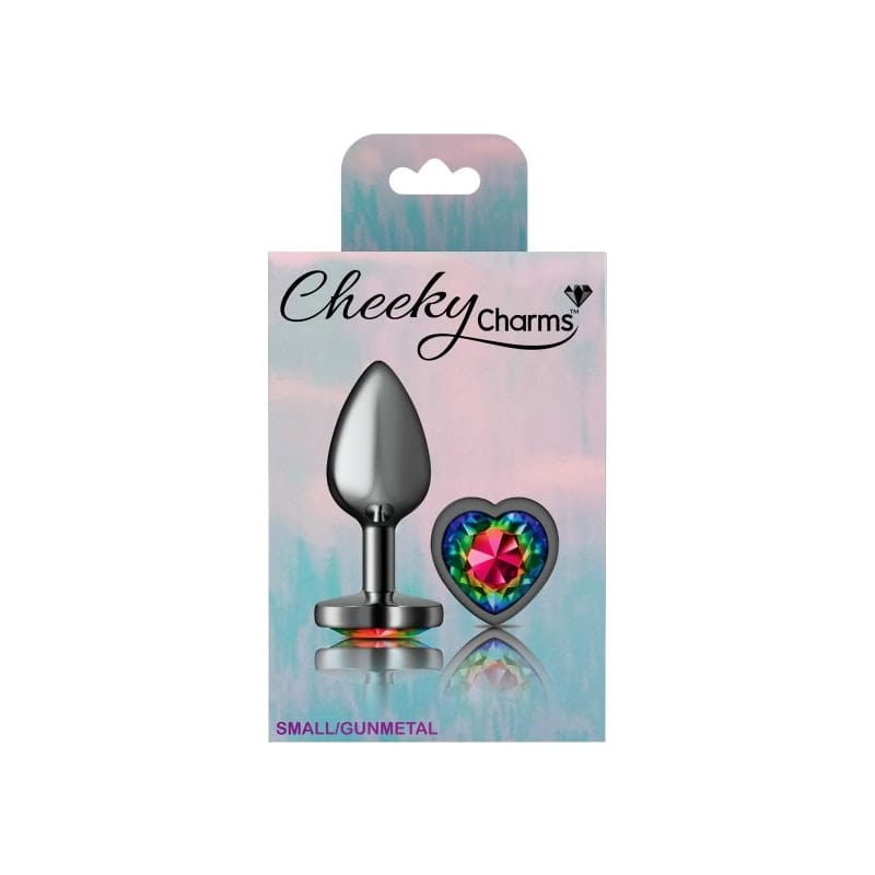 Cheeky Charms Gunmetal Butt Plug w Heart Rainbow Jewel Small Vibrant Vibes Australia - Quality Sex Toys - Great Prices