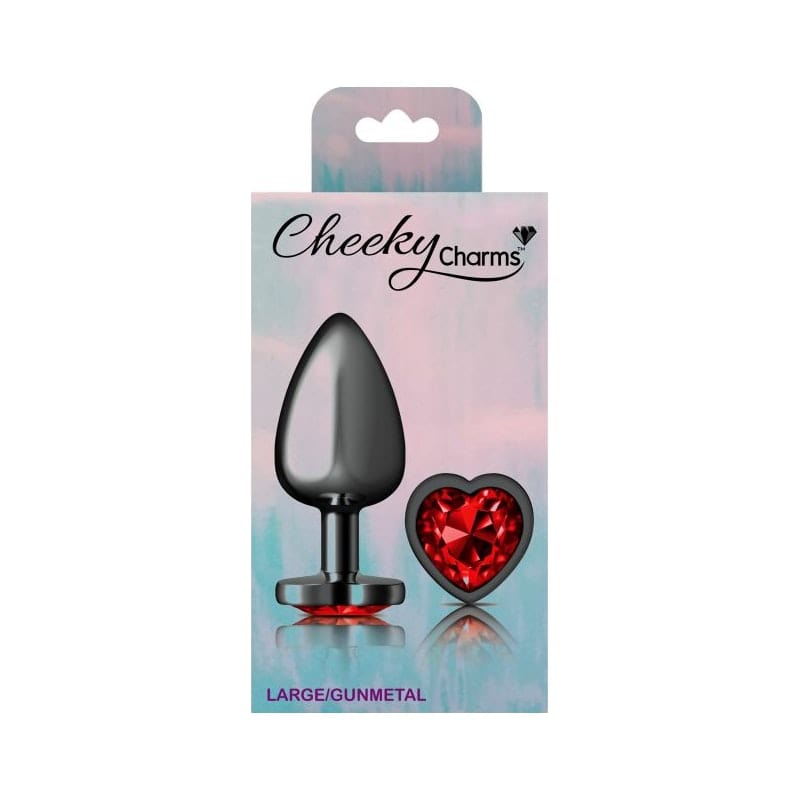 Cheeky Charms Gunmetal Butt Plug w Heart Red Jewel Large Vibrant Vibes Australia - Quality Sex Toys - Great Prices