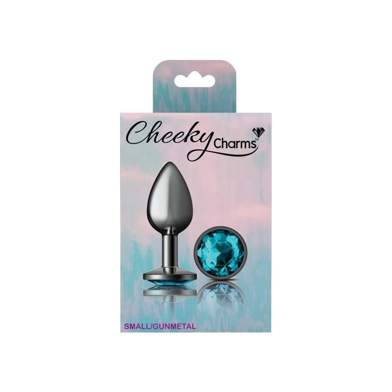 Cheeky Charms Gunmetal Round Butt Plug w Teal Jewel Small Vibrant Vibes Australia - Quality Sex Toys - Great Prices