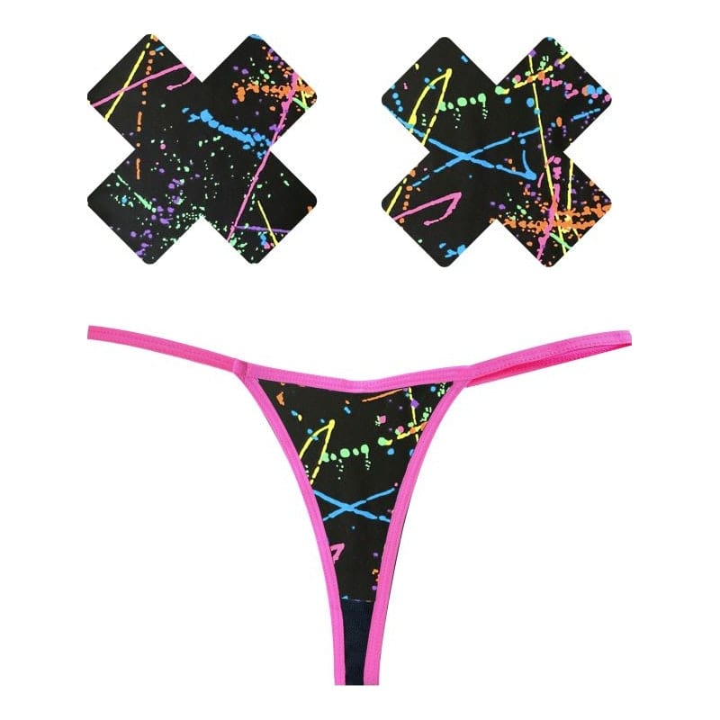 Graffiti Neon G-String and X Pastie Set Vibrant Vibes Australia - Quality Sex Toys - Great Prices