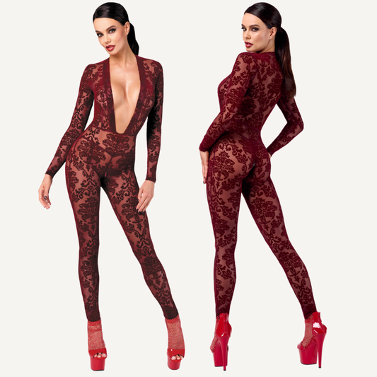 Kink Royal V Neck Catsuit Red Extra Small