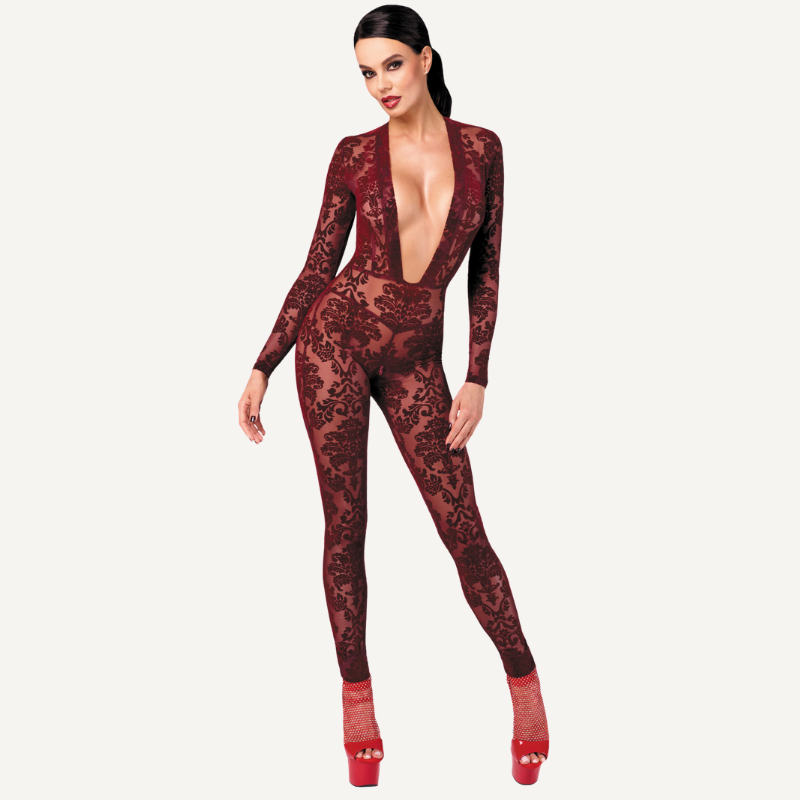 Kink Royal V Neck Catsuit Red Extra Small