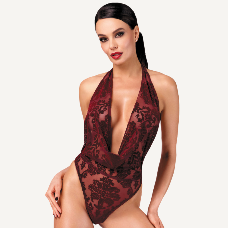 Kink Royal Draped Plunge Bodysuit Red Medium