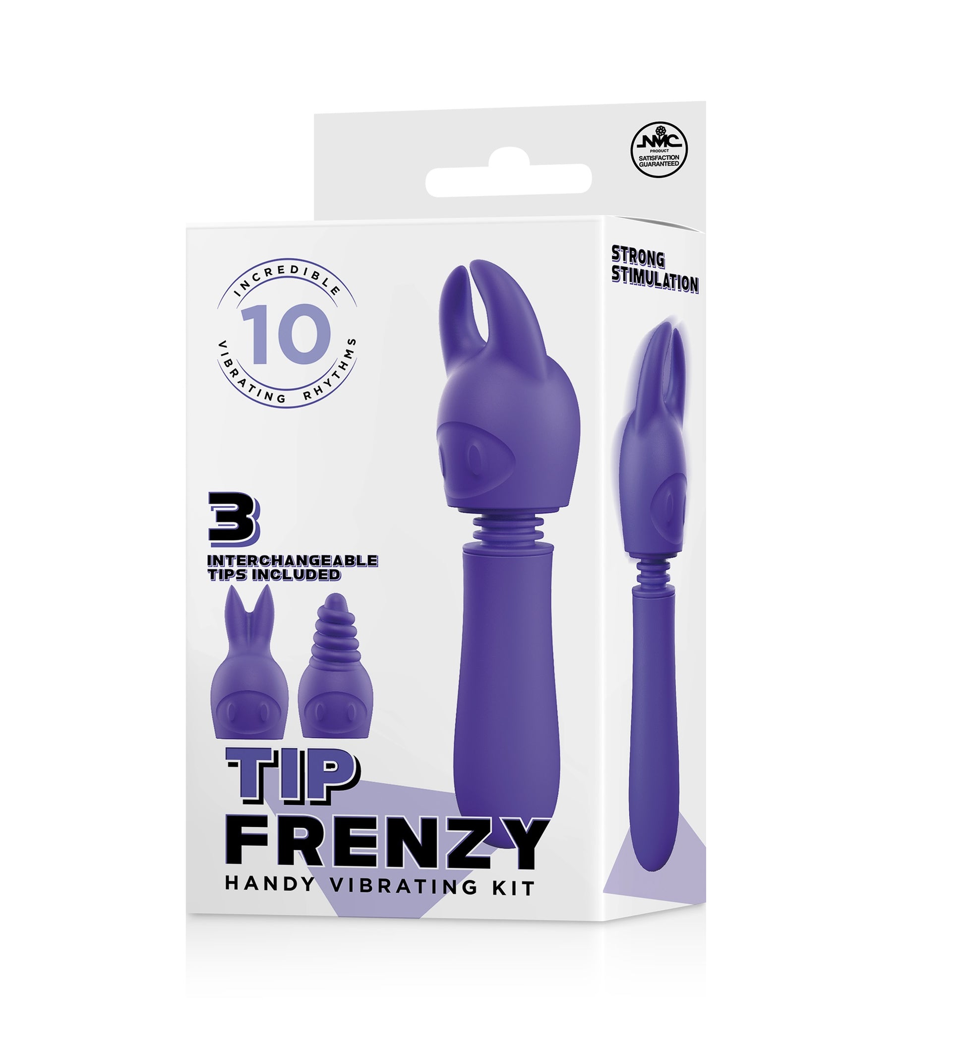 TIP FRENZY SILICONE VIBE WITH 3 INTERCHANGEABLE TIPS - PURPLE