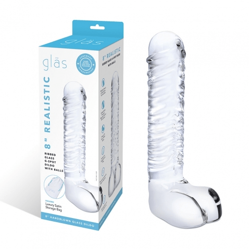 8" Realistic Ribbed Glass G-Spot Dildo With Balls Vibrant Vibes Australia - Quality Sex Toys - Great Prices