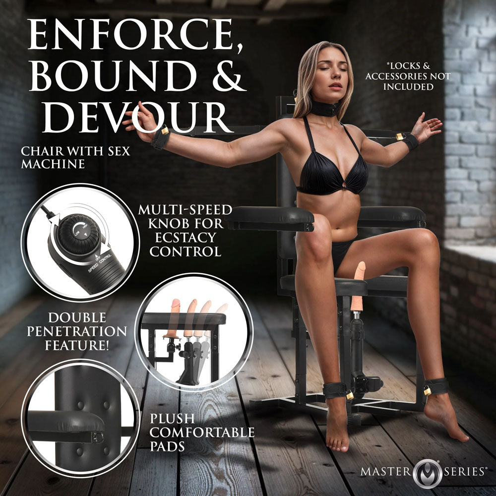 Master Series Enforcer Chair with Sex Machine - Deluxe Restraint Chair with Mains Powered Sex Machine