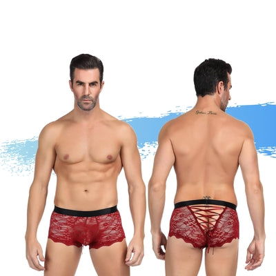 Ashella Lingerie Mica Lace Boxer Brief Red S/M