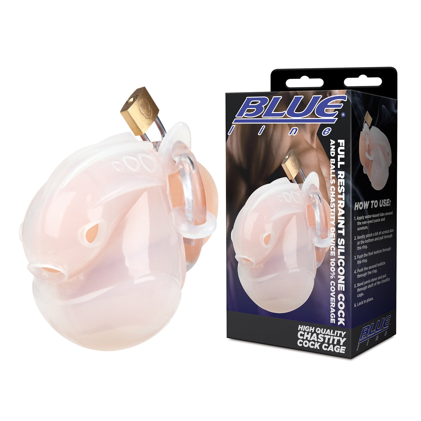 Blue Line Full Restraint Silicone Cock And Balls Chastity Device 100% ...