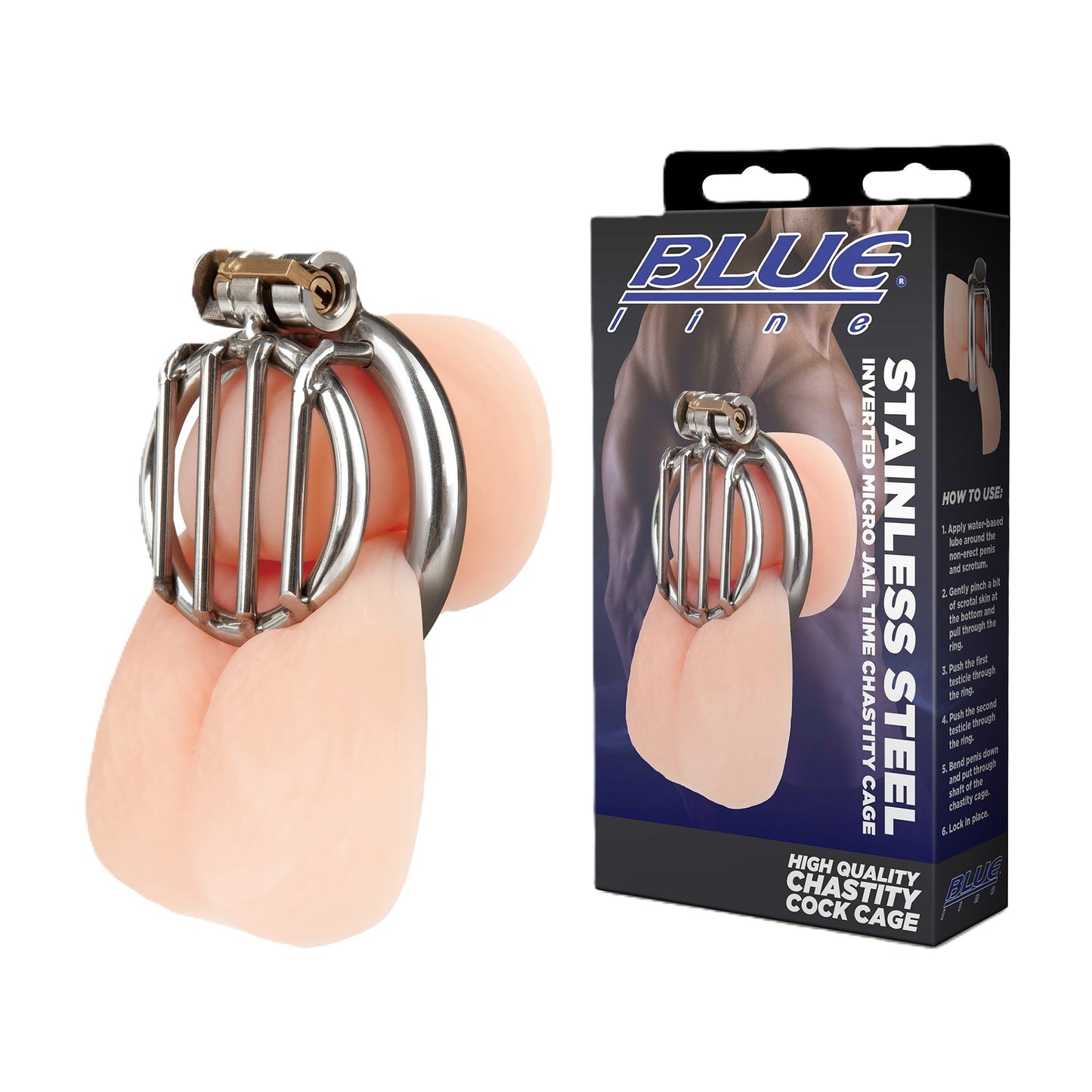 Blue Line Stainless Steel Inverted Micro Jail Time Chastity Cage