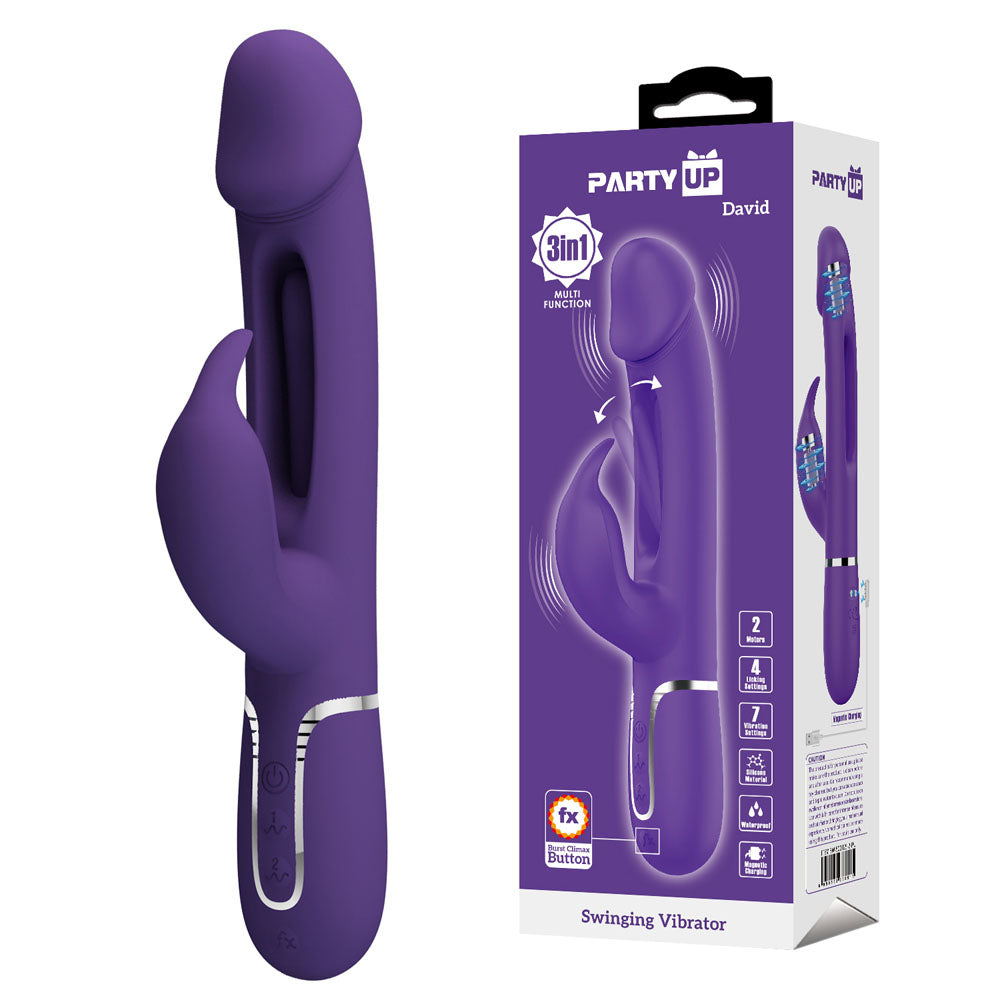 Party Up DAVID Swinging Vibe -  -  23.2 cm USB Rechargeable Rabbit Vibrator with Flicking Arm