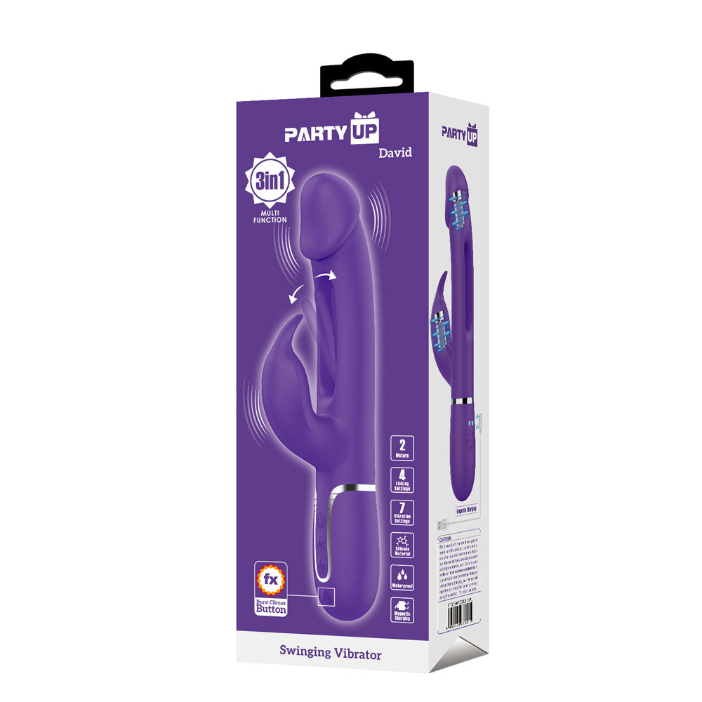 Party Up DAVID Swinging Vibe -  -  23.2 cm USB Rechargeable Rabbit Vibrator with Flicking Arm