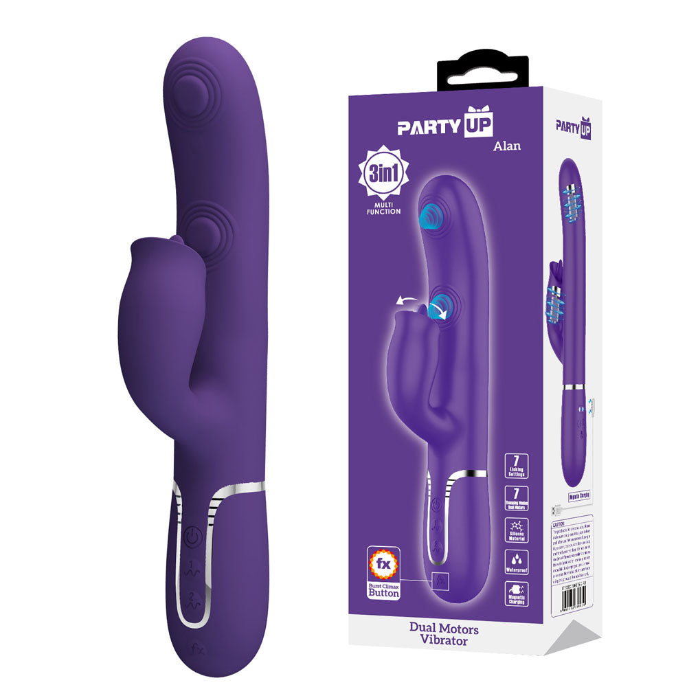 Party Up ALAN Dual Motor Vibrator -  -  22.8 cm USB Rechargeable Vibrator with Licking Clit Stimulator and Thumping Shaft