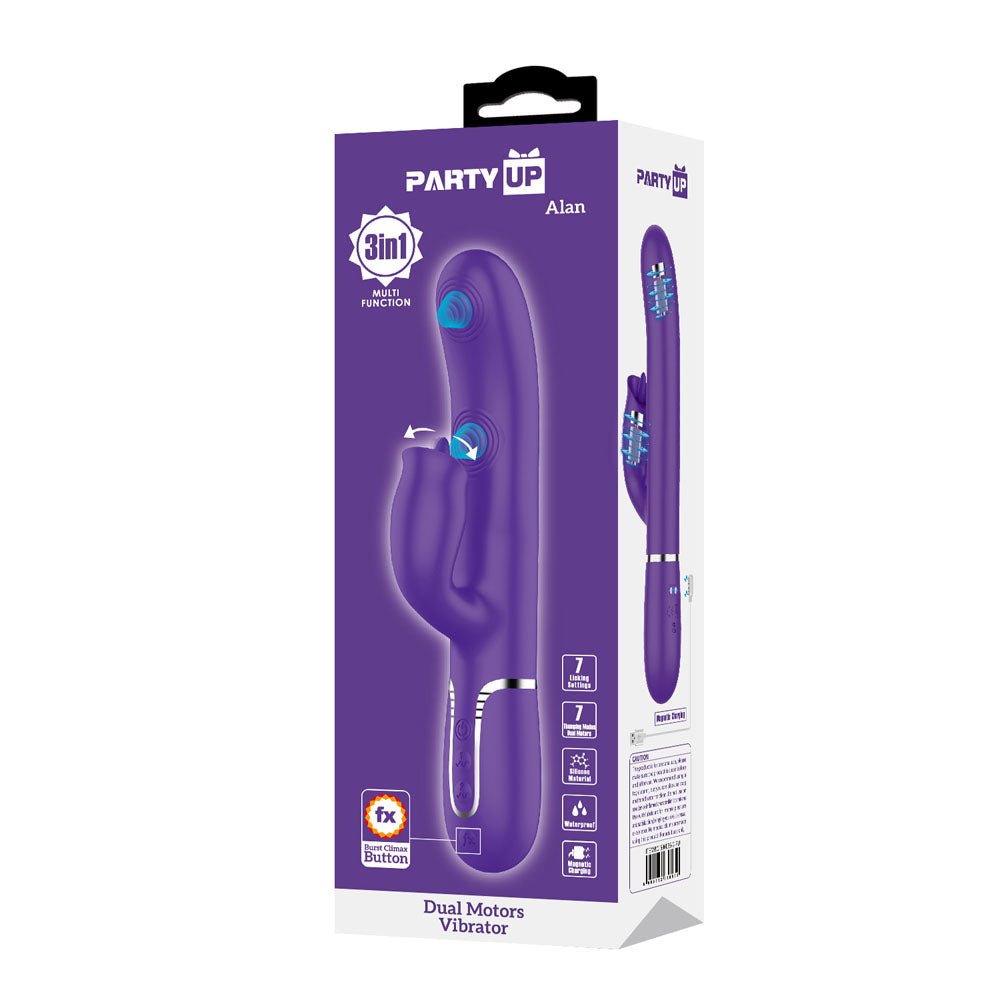 Party Up ALAN Dual Motor Vibrator -  -  22.8 cm USB Rechargeable Vibrator with Licking Clit Stimulator and Thumping Shaft
