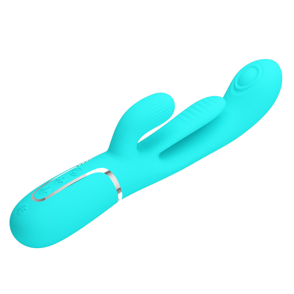 Party Up ANDY Multi Function Vibrator - Teal - Teal 22.2 cm USB Rechargeable Rabbit Vibrator with Flicking and Thumping Tip