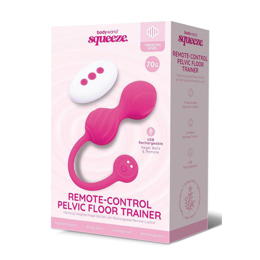 Bodywand Squeeze Remote-Control Pelvic Floor Trainer - USB Rechargeable Weighted Kegel Balls with Remote Pink