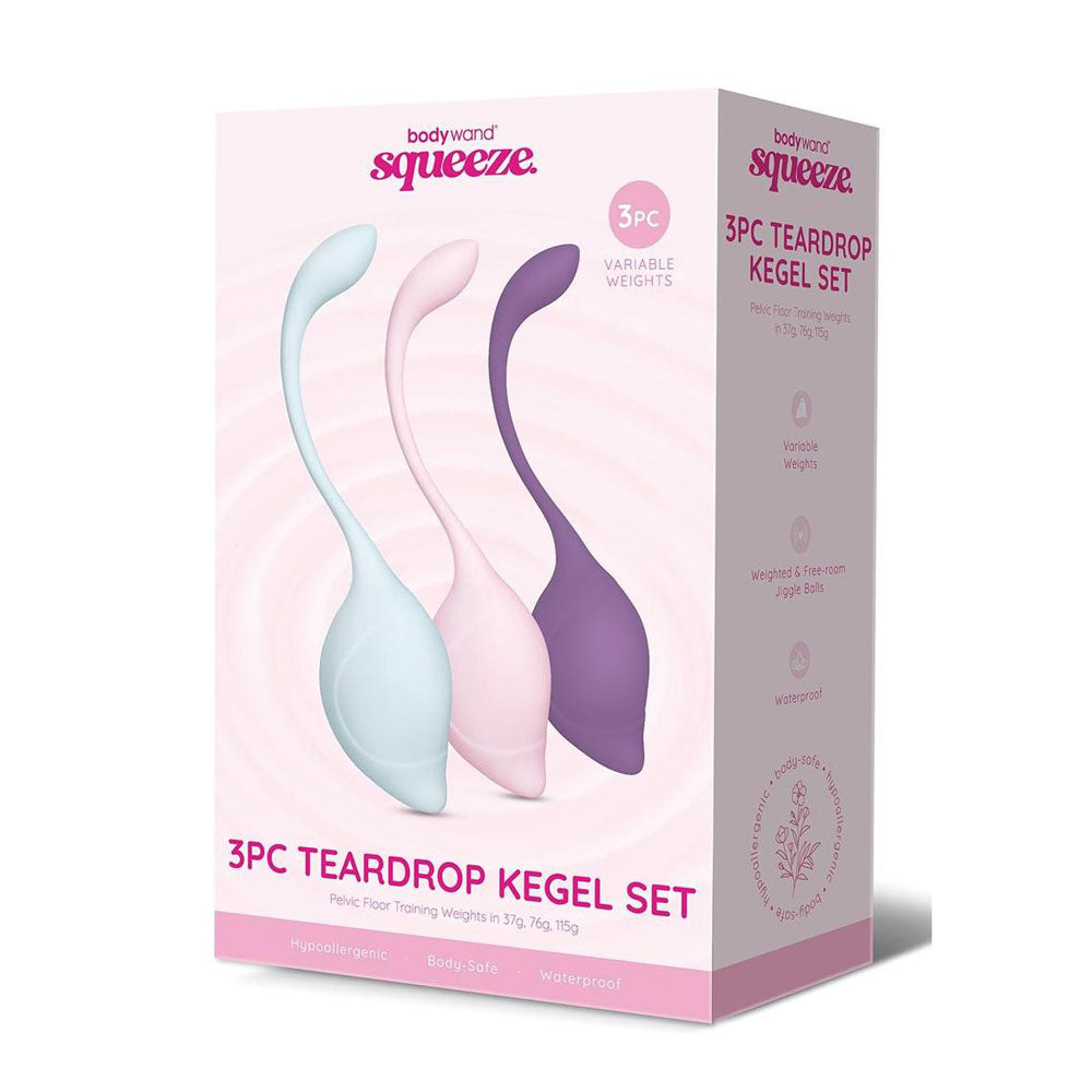Bodywand Squeeze 3pc Teardrop Kegel Set - Weighted Kegel Set - 3 Piece Kit Coloured