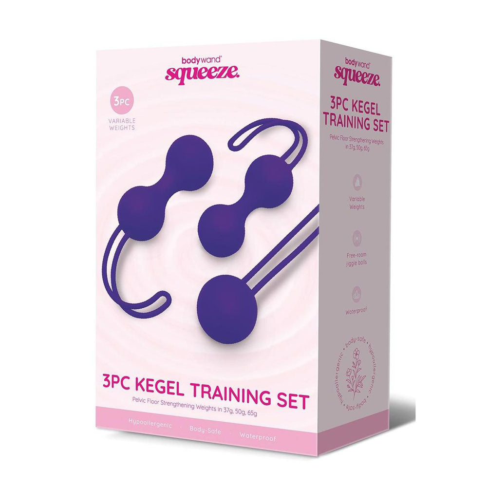 Bodywand Squeeze 3pc Kegel Training Set - Weighted Kegel Ball Set - 3 Piece Kit Purple
