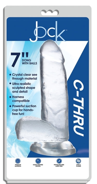 JOCK C-Thru 7" Clear TPE Dong W/Balls & Suction Cup