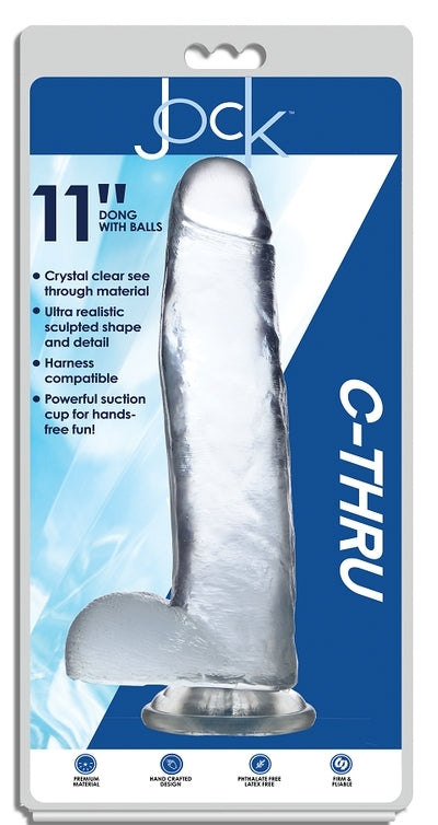 JOCK C-Thru 11" Clear TPE Dong W/Balls & Suction Cup