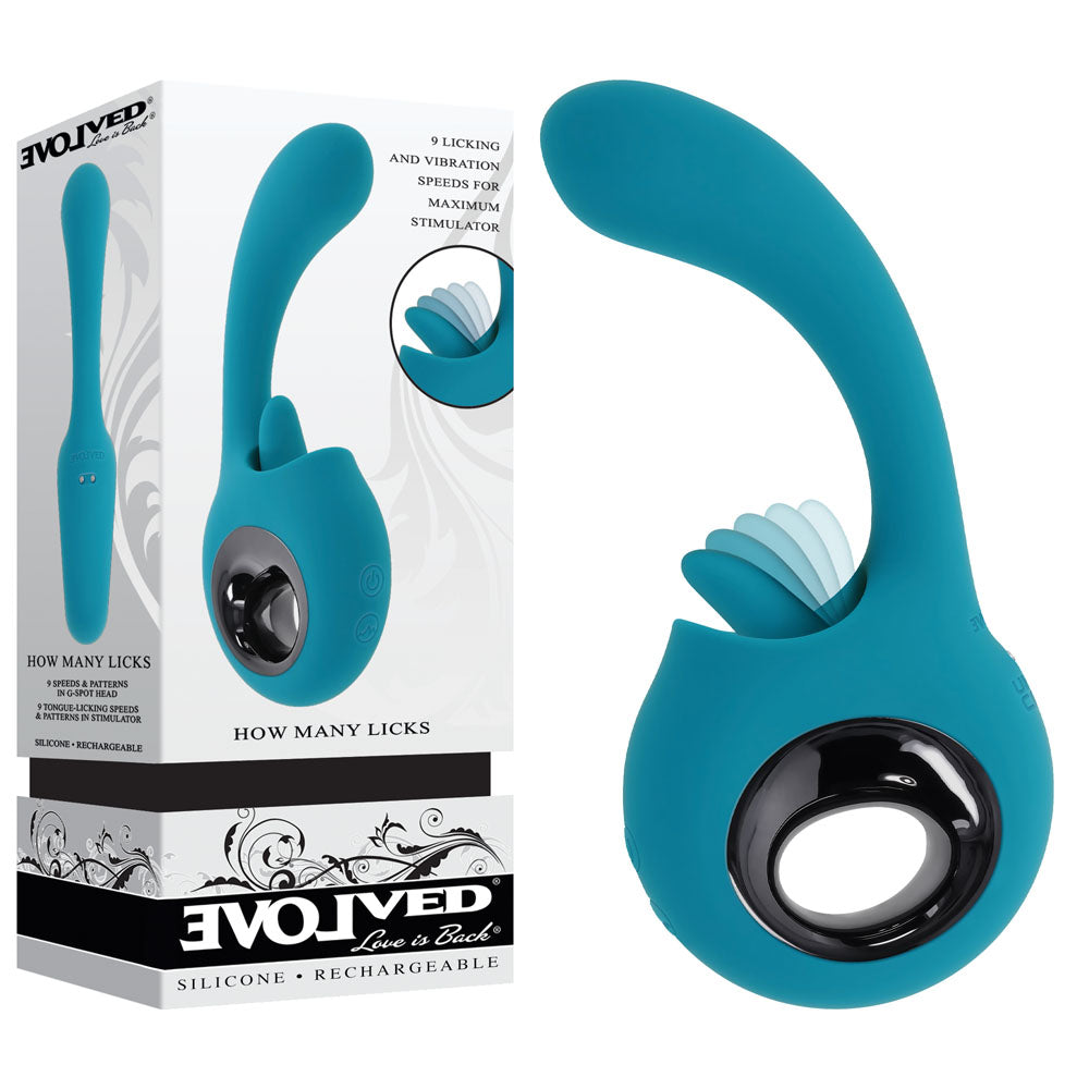 Evolved HOW MANY LICKS - 17.8 cm USB Rechargeable Vibrator with Flicking Stimulator Blue