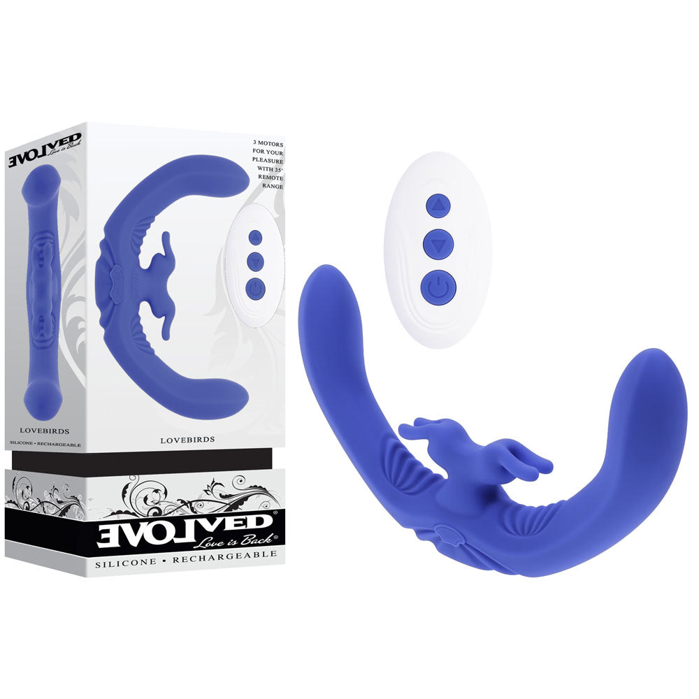 Evolved LOVEBIRDS -  20.8 cm USB Rechargeable Double-Ended Rabbit Vibrator with Remote