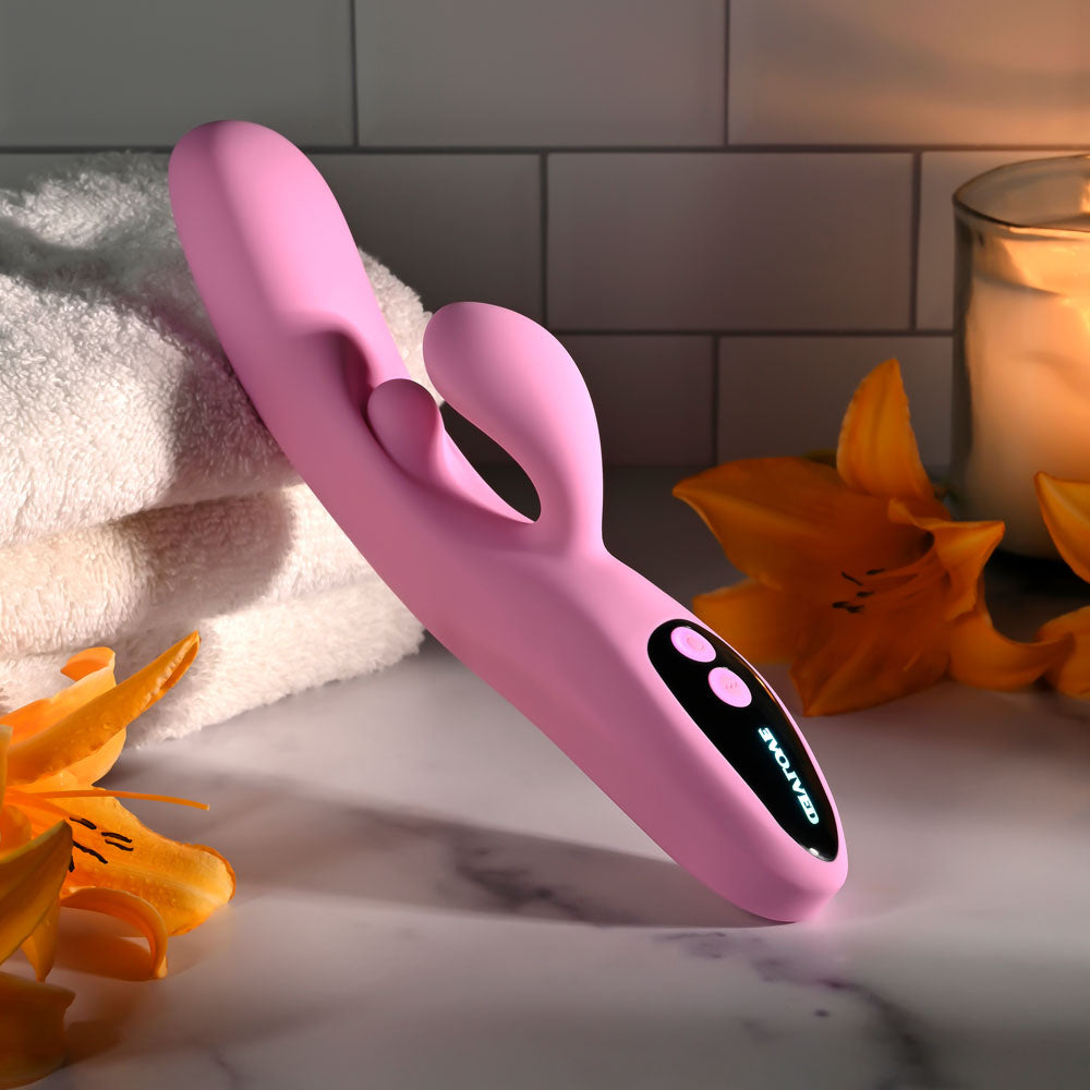 Evolved PUSH THE BUTTON -  23.5 cm USB Rechargeable Rabbit Vibrator with G-Spot Bud