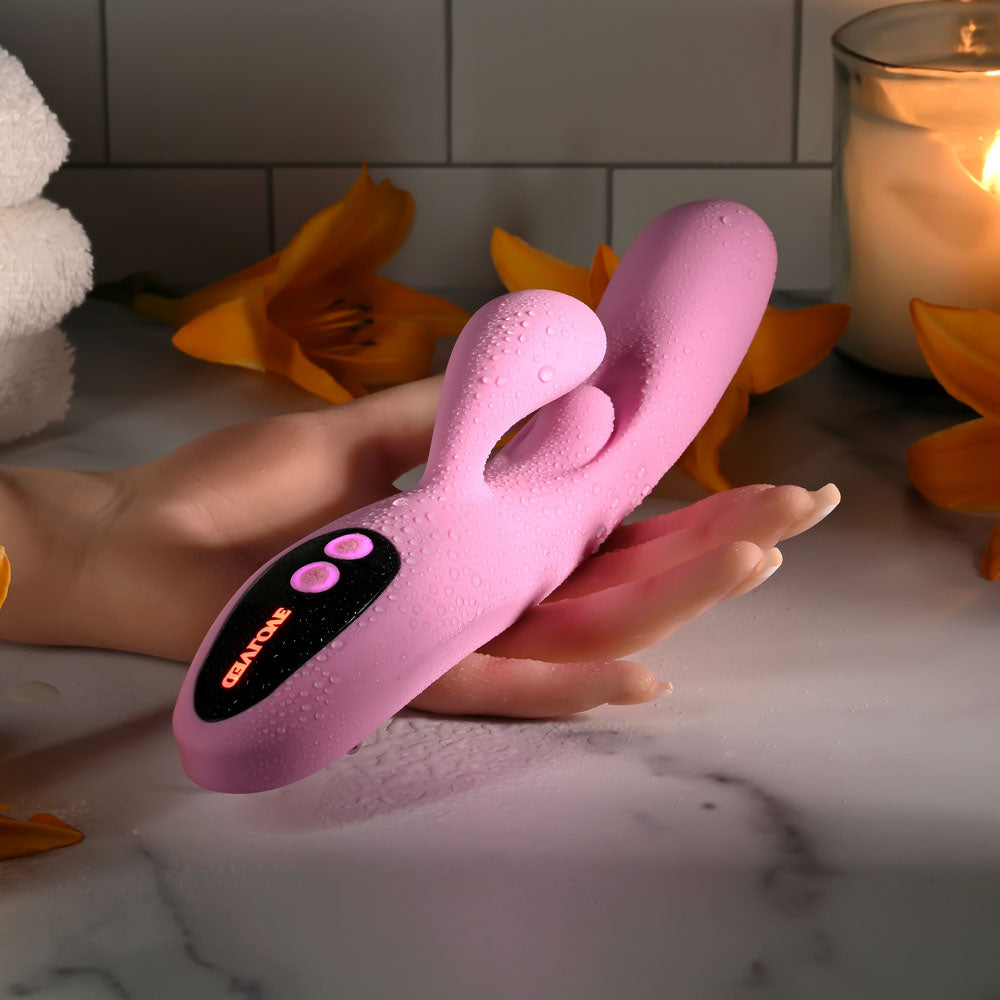 Evolved PUSH THE BUTTON -  23.5 cm USB Rechargeable Rabbit Vibrator with G-Spot Bud