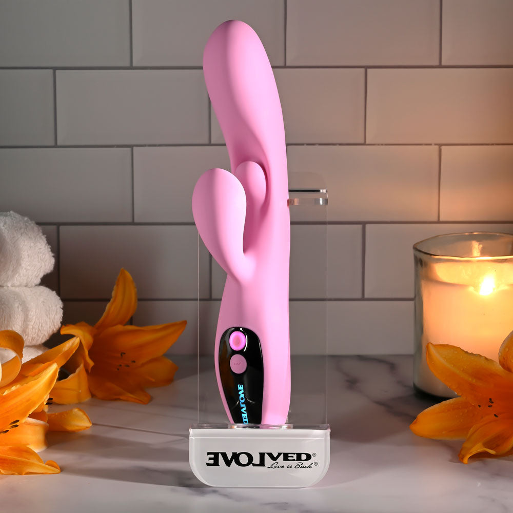 Evolved PUSH THE BUTTON -  23.5 cm USB Rechargeable Rabbit Vibrator with G-Spot Bud