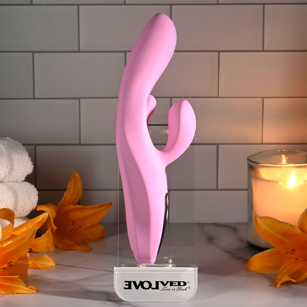 Evolved PUSH THE BUTTON -  23.5 cm USB Rechargeable Rabbit Vibrator with G-Spot Bud