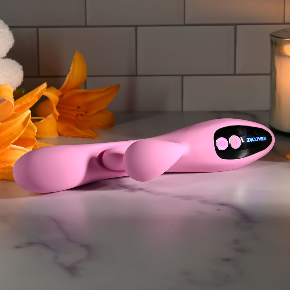Evolved PUSH THE BUTTON -  23.5 cm USB Rechargeable Rabbit Vibrator with G-Spot Bud
