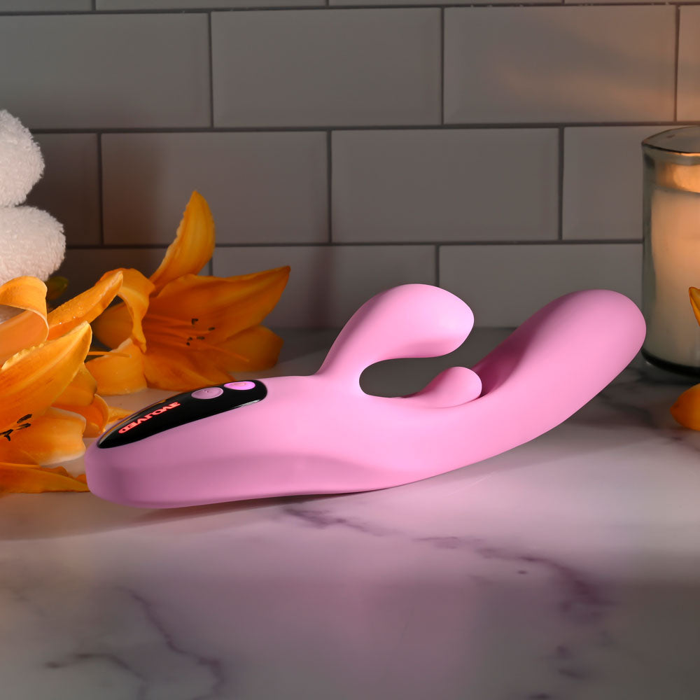 Evolved PUSH THE BUTTON -  23.5 cm USB Rechargeable Rabbit Vibrator with G-Spot Bud