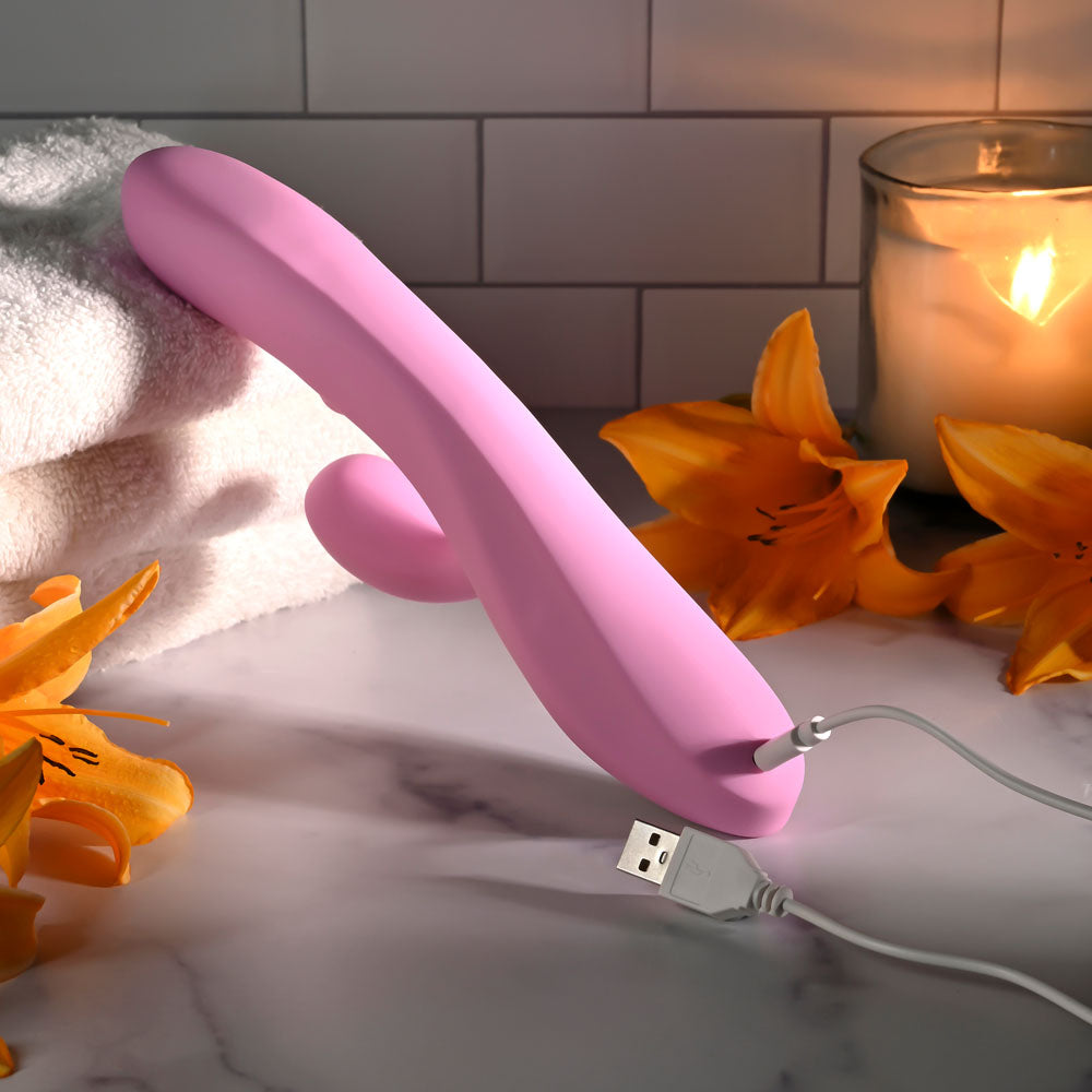 Evolved PUSH THE BUTTON -  23.5 cm USB Rechargeable Rabbit Vibrator with G-Spot Bud