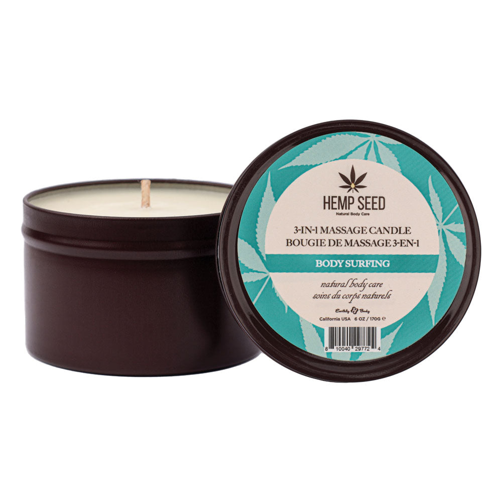 Hemp Seed 3-In-1 Massage Candle - Body Surfing (Aquatic Notes, Magnolia, Solar Florals) Scented - 170 g